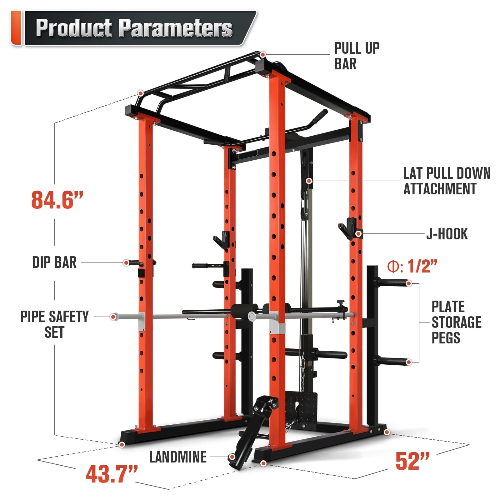 Squat Rack Power - Jaula de potencia multifunción comercial para