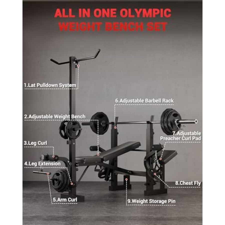 Banco de Pesas Plegable 8 en 1 - Home Gym Lat Pulldown reseña y precio
